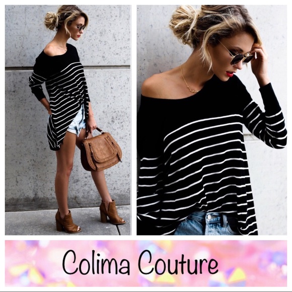 LAST ONE! Boyfriend Striped Asymmetrical Sweater - Picture 2 of 5